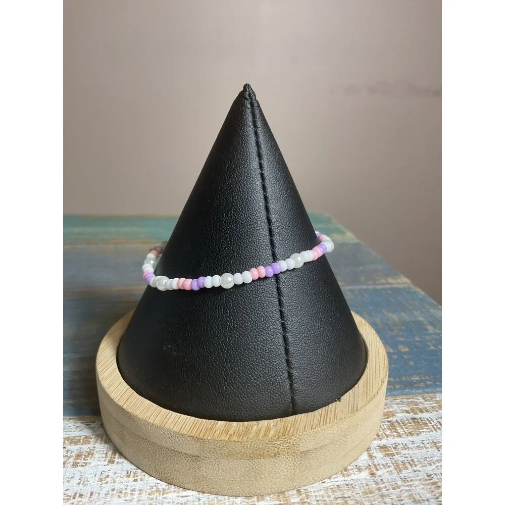 2 Handmade Pink & White Beaded Bracelet Set For Girls